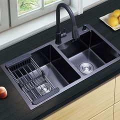 ブラックナノ 304 ステンレス鋼多機能シンクキッチンシンクシングルスロットダブルスロット厚みのあるカウンタートップミドルボウル