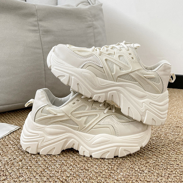 Autumn breathable white sneakers platform with extremely high heels
