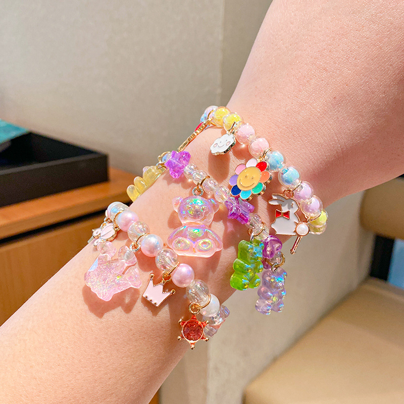 Pulseras de perlas para niños lindas caricaturas cuentas de diamante joyería princesa dulce brazalete decoración niña pequeña