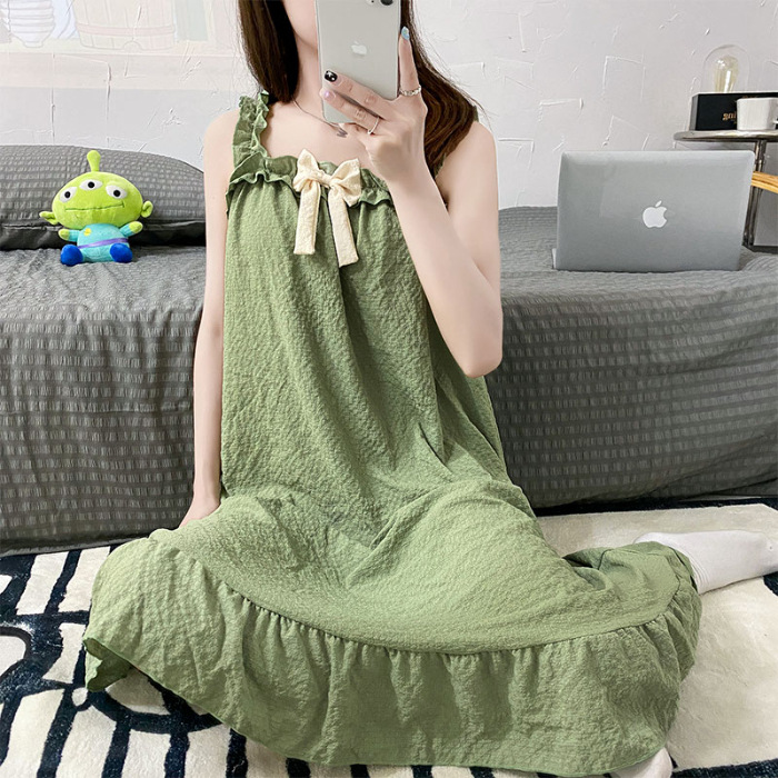 Pijama de verano espuma de algodón arrugado arco de arco dulce pijama de estudiante mujer ropa casera ropa de vestir comercio exterior