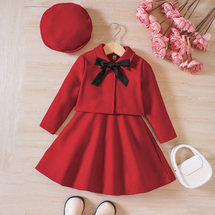 EW foreign trade children's clothing new children's clothing girls' winter bow woolen coat vest skirt suit TZ839-C