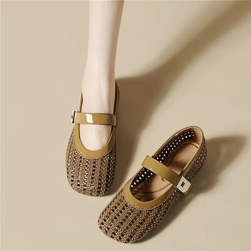 真皮编织镂空女鞋平底包头半拖鞋女夏外穿新款配裙子时尚凉鞋拖鞋