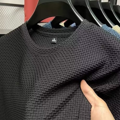 2025 New High-End Thin Ice Silk Short-Sleeve T-Shirt for Men, Crew Neck Summer Breathable Mesh Half-Sleeve T-Shirt for Men