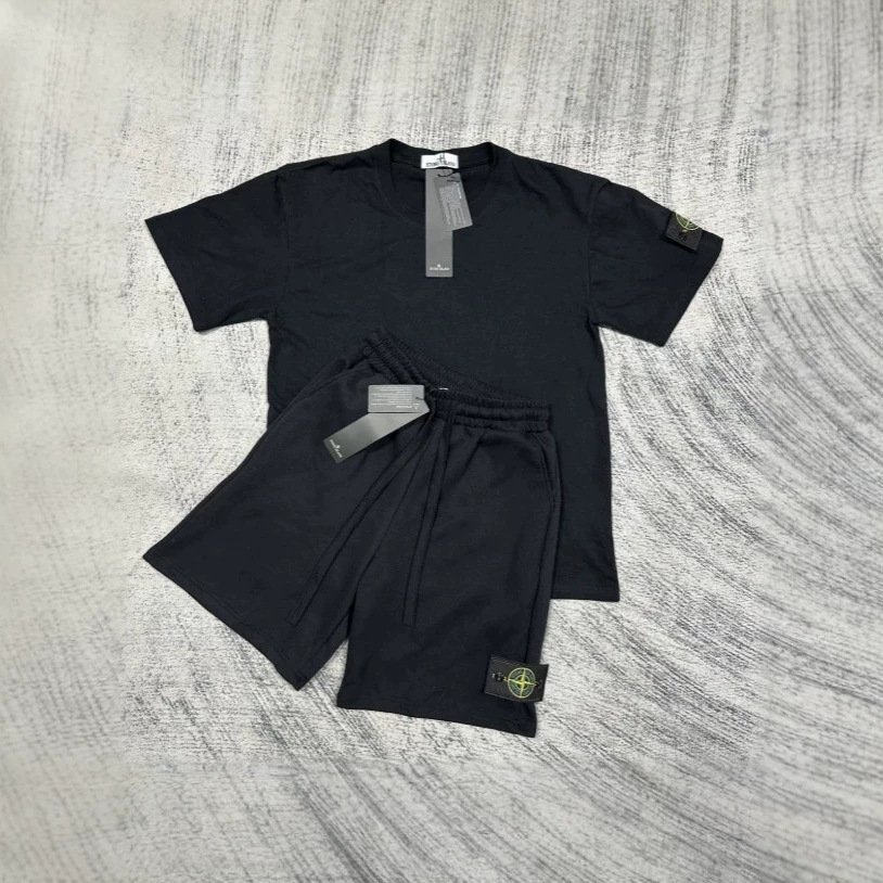 Stone Cross-Border New Stone Compass Badge Shorts Casual Five-Point Pants Summer Casual Sports Short-Sleeve Set