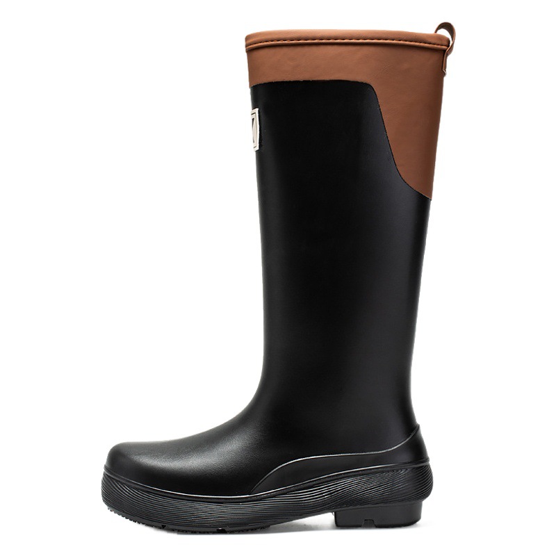 Botas de lluvia de tubo alto, botas de lluvia de moda para mujer, zapatos impermeables de suela gruesa para exteriores, zapatos de goma y botas de agua de tubo largo de terciopelo, mujeres transfronterizas image 1