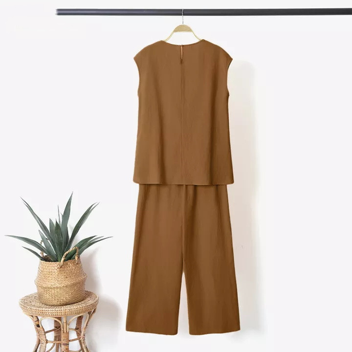 Casual Daily Women's Basic Simple Style Solid Color Cotton Cotton And Linen Leisure Suit Pant Co-ord Set Pants Sets display picture 7