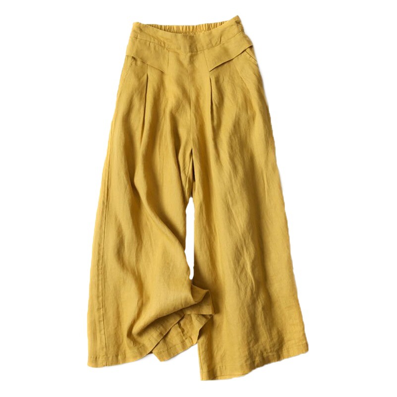 [En stock al por mayor] culottes de pierna ancha de algodón y lino pantalones cortos de cintura alta elásticos sueltos desplegables para mujer 2024 image 1