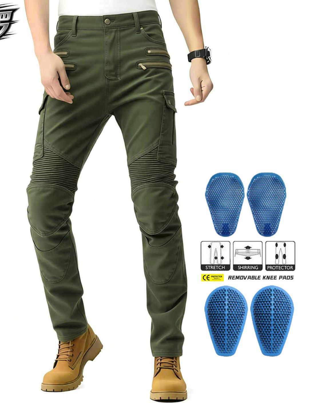 Loong biker motocicleta Vaqueros vintage Militar verde locomotora montar Pantalones fausible