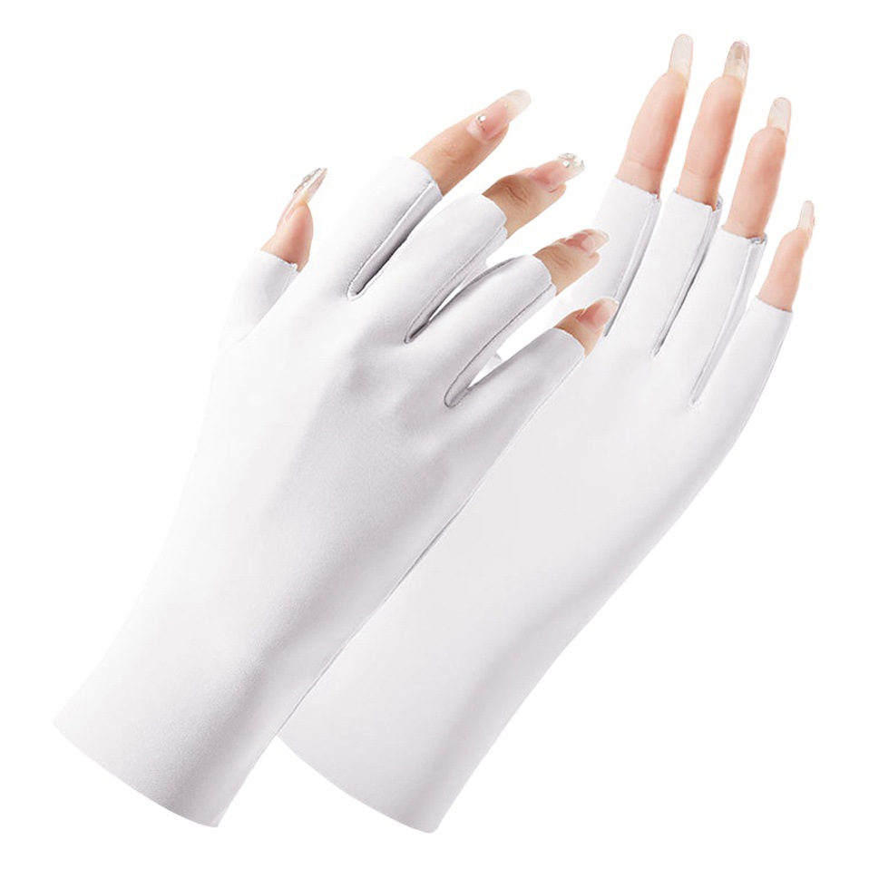 Summer Thin Women's Sunscreen Gloves UV-resistant Nail Art Electric Bicycle Riding Half-finger Ice Silk Gloves
