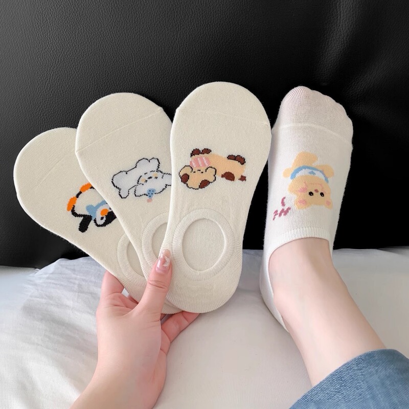 Women's Summer Thin Cotton No-Show Socks with Silicone Non-Slip Grip, Invisible Short Socks, Playful and Cute