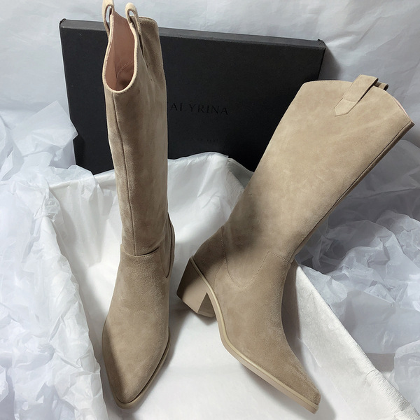 Fashionable denim suede high boots pointed-toe for camping