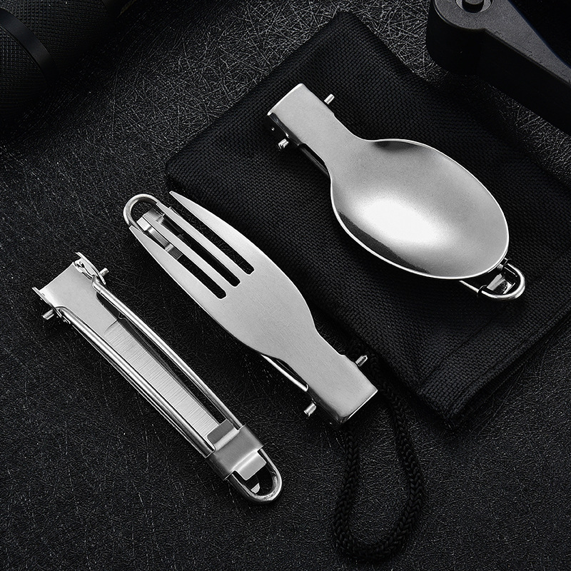 Small universal foldable travel handheld set stainless steel, tableware