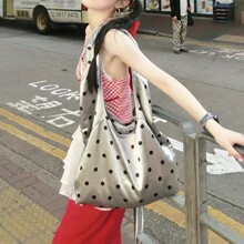 2025新款小众设计银色波点包缎面椭圆托特包百搭通勤单肩包腋下包