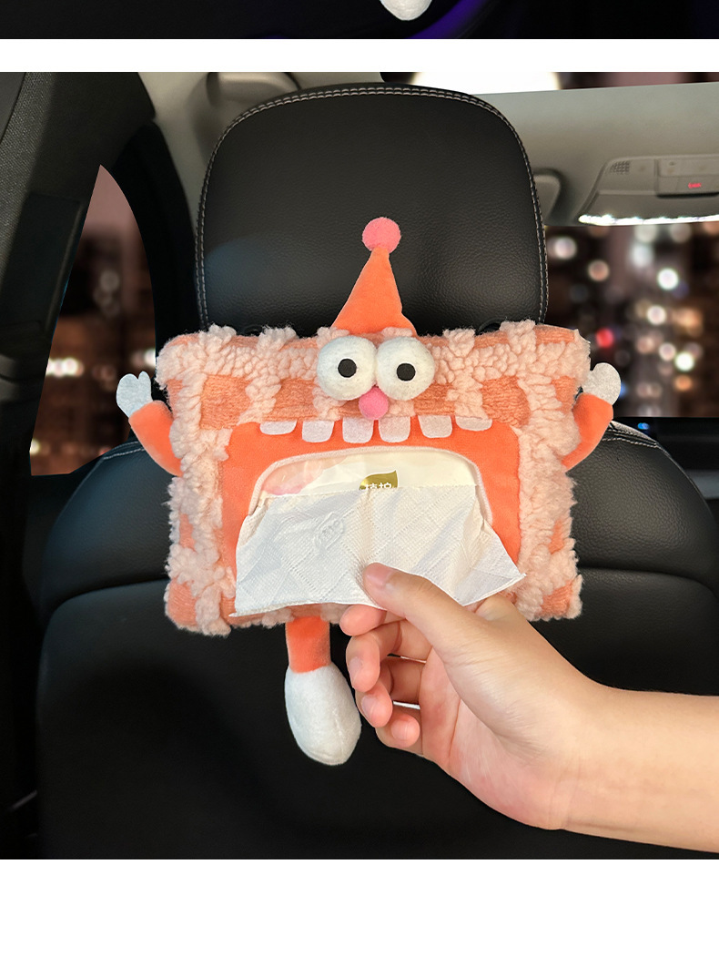 Cartoon Car Wet Wipes Tissue Box Cute Monster Creative Hanging Chair Back Bag Car Tissue Box Interior Accessories