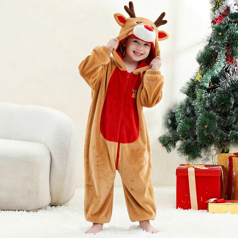 Pijamas de franela de una pieza con dibujos animados de animales para niños Michley, monos navideños infantiles transfronterizos, disfraces para actuaciones.