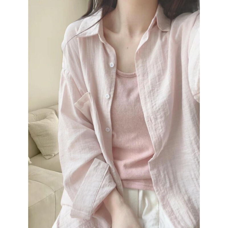 Pink Sun Protection Shirt Top Women's Summer Design Niche Versatile Long-Sleeved Outer Casual Shirt Thin Jacket