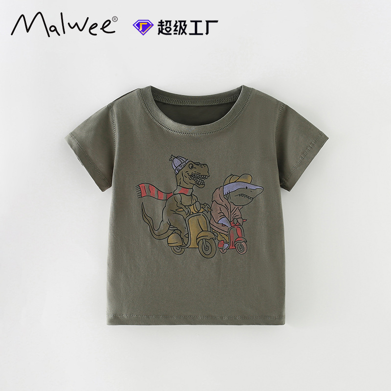 Malwee niño camiseta de cuello redondo de verano nuevo estilo de manga corta de estilo europeo y americano para niños de mediana edad impresión casual ropa superior de niños