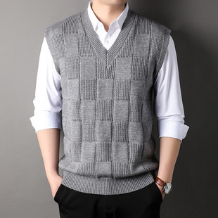 Yingao Autumn and Winter Men's Fur Vest Plaid Jacquard New Vest Middle-Aged and Elderly Casual Sleeveless Bottoming Shirt Wholesale