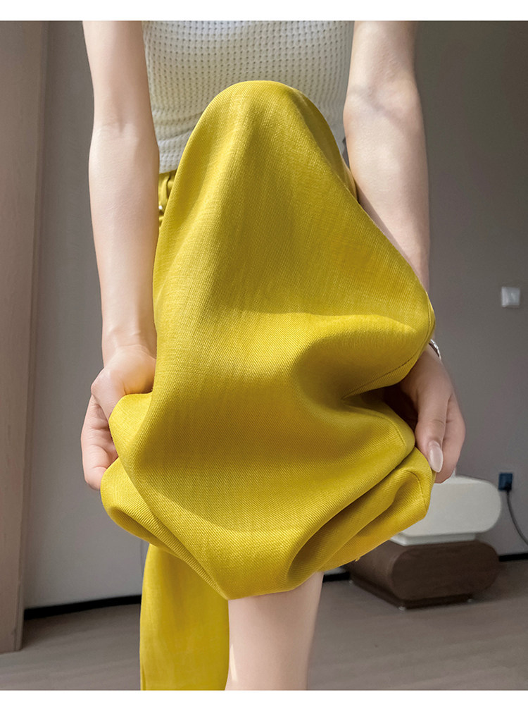 Quần culottes nữ ống rộng cạp cao vải linen phối sợi Tencel mỏng nhẹ mùa hè — Màu đen thông thường chi tiết 36