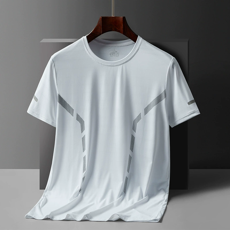 Мужская футболка с половиной рукава летняя одежда свободная сетка с ледяным шелком с короткими рукавами тонкий спортивный мужской фитнес бег прилив одежды