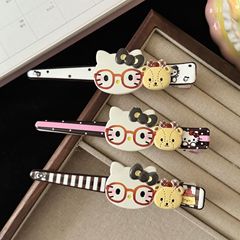 咖色系猫咪眼镜大号长条发夹卡通可爱女孩风碎发秋季网红对夹夹子