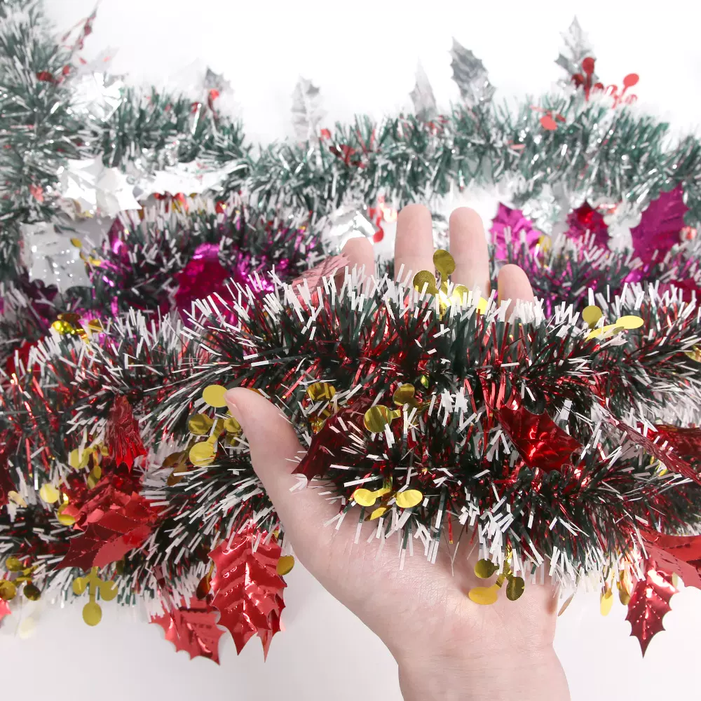 圣诞树装饰彩条浆果树叶毛条茜草挂饰圣诞节橱窗门廊装饰彩带拉花
