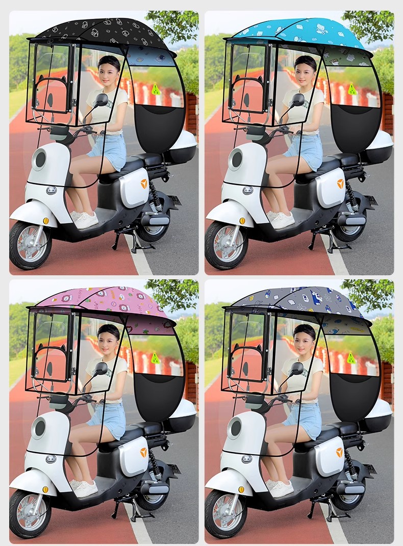 Electric Battery Car New Canopy with Adjustable Angle, Large Window Windshield, Rainproof and Sunproof Carport Parasol