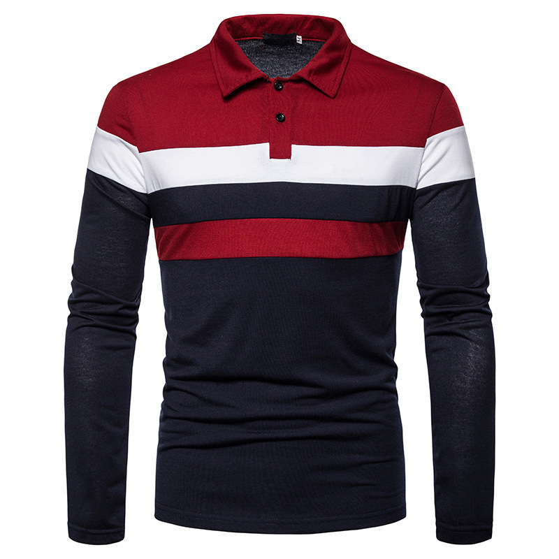Camiseta Polo de Manga Larga para Hombre, Comercio Exterior Transfronterizo, Camiseta con Parches de 3 Colores, Nueva Tendencia de Moda Casual Europea y Americana 2025