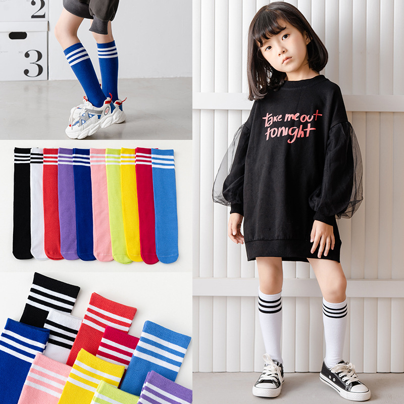 3 pairs Children's candy-colored cheerleading jazz dance calf socks wholesale boys and girls college style stockings student chorus hipphop dance striped cotton socks