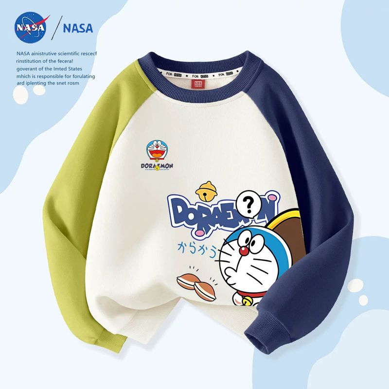 NASA联名哆啦A梦秋冬款儿童长袖上衣休闲圆领中大童加绒拼接卫衣|undefined
