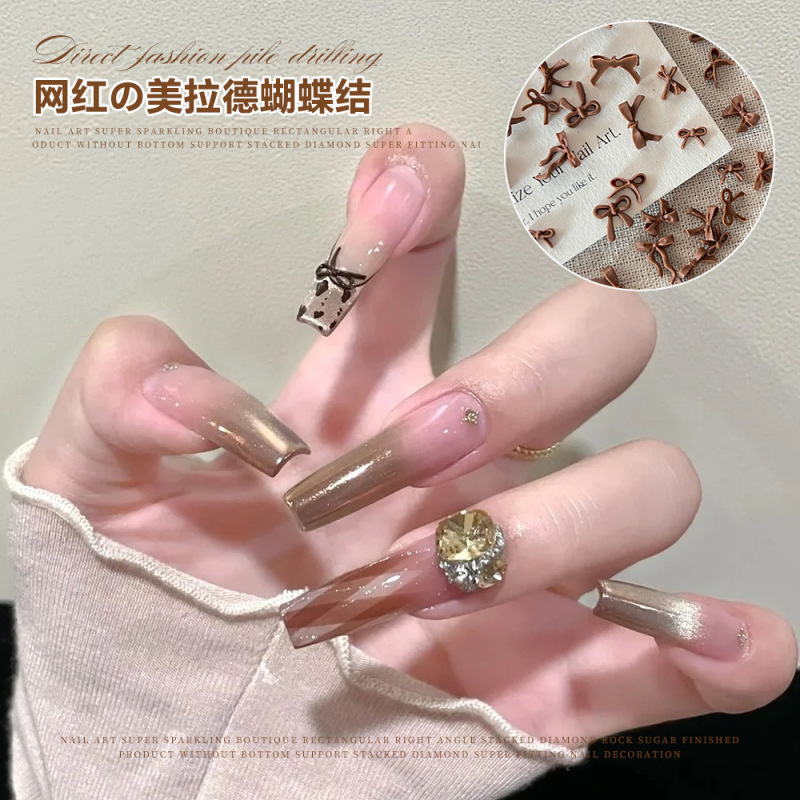Bow Nail Art Jewelry Coffee Color Autumn and Winter Cut Out Mini Bow Maillard Resin Nail Decoration Accessories