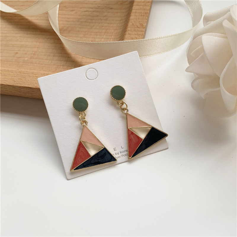 Nihaojewelry Korean Style Contrast Color Drop Oil Triangle Earrings Wholesale Jewelry display picture 2