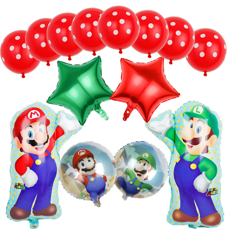 Transfronterizo Mario modelado de globos de aluminio Mario tema juego de cumpleaños diseño de juguete decoración del partido papel de aluminio
