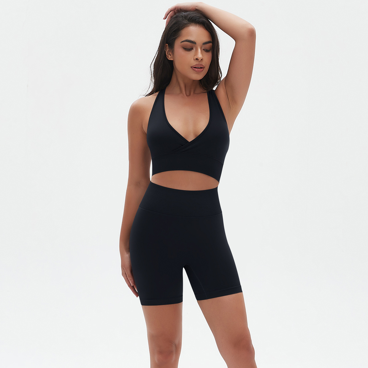 Cross-border sin costuras punto elástico ajuste sexy traje de yoga conjunto cruzado I-back belleza correr fitness conjunto de dos piezas image 7