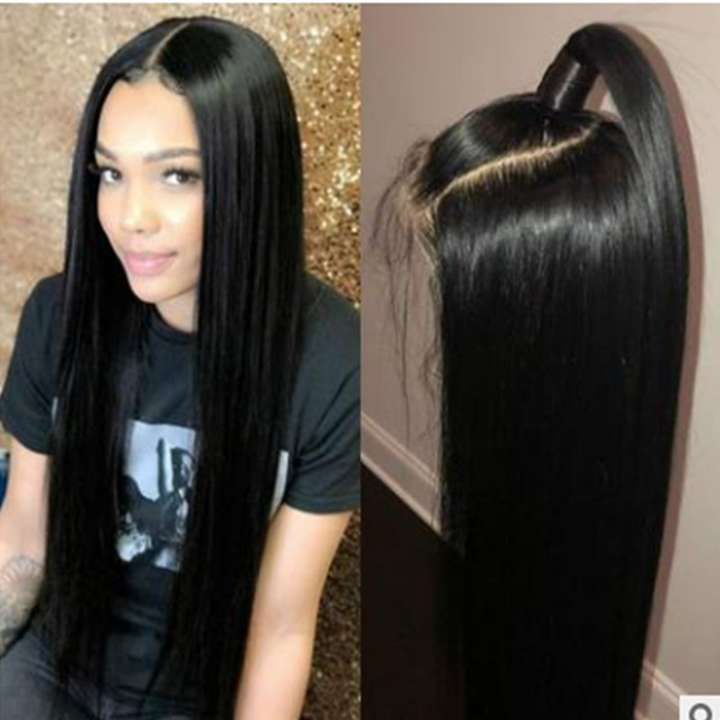 European fashion natural color long straight wig 13*6 front lace half hand hook cosplay wig head cover