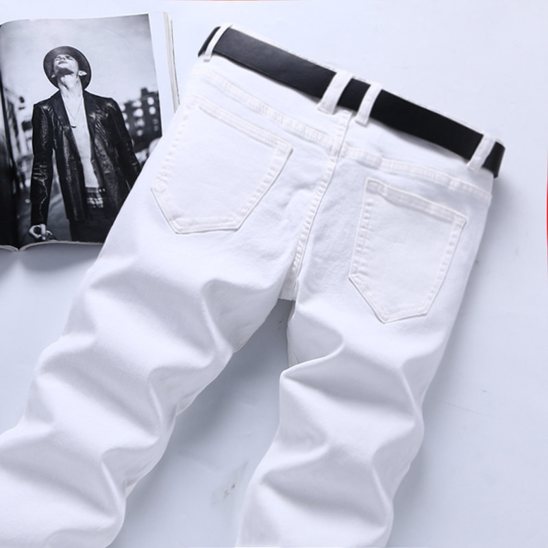 2026 Spring and Autumn New Pure White Men's Jeans, Stretch Korean Style, Slim Fit Straight Leg, Business Casual Pants for Young and Middle-Aged Men