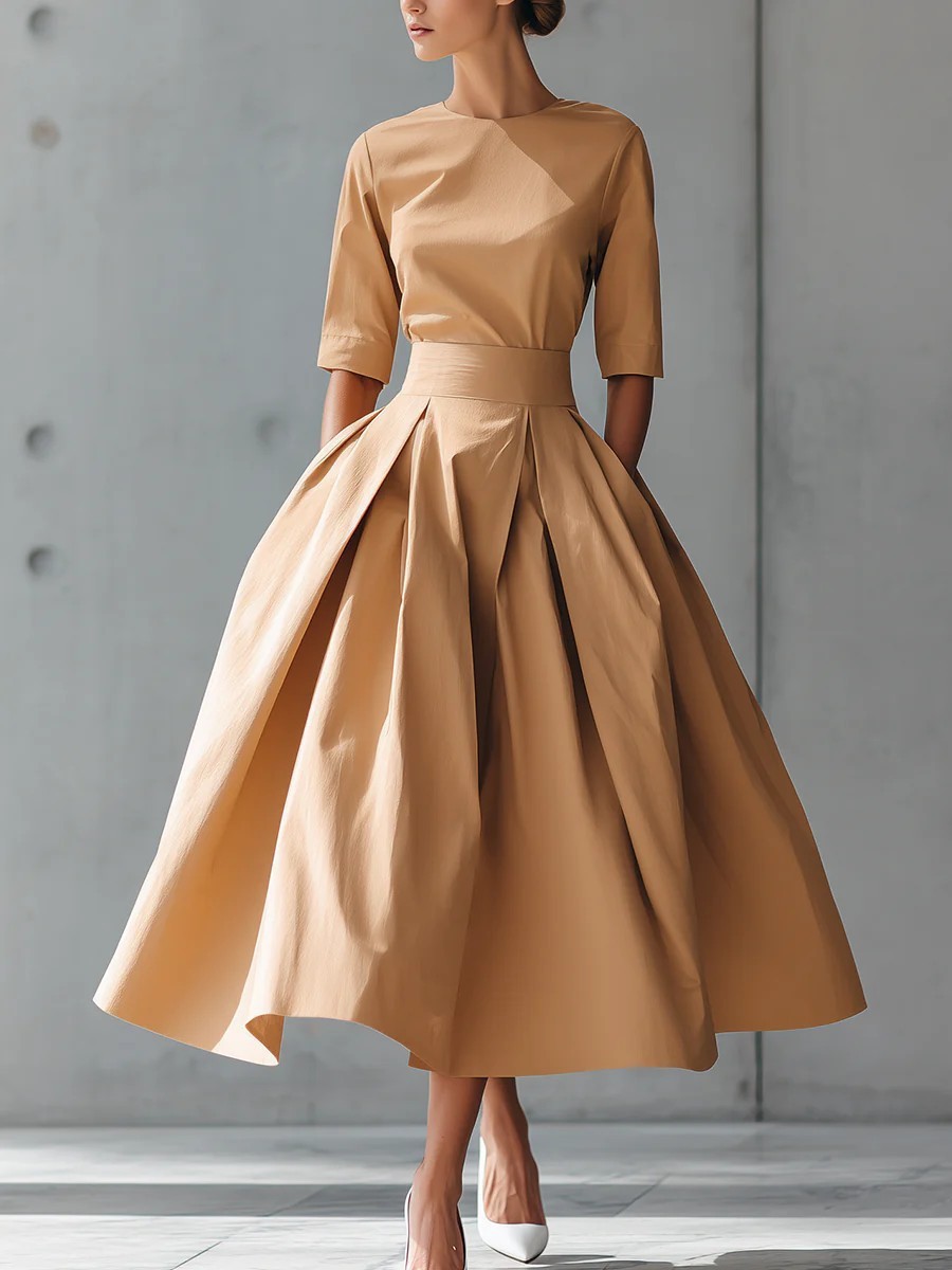 elegant design solid color dress for leisure