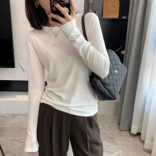 德绒保暖打底衫女春秋内搭加绒加厚纯色T恤宽松百搭圆领磨毛上衣