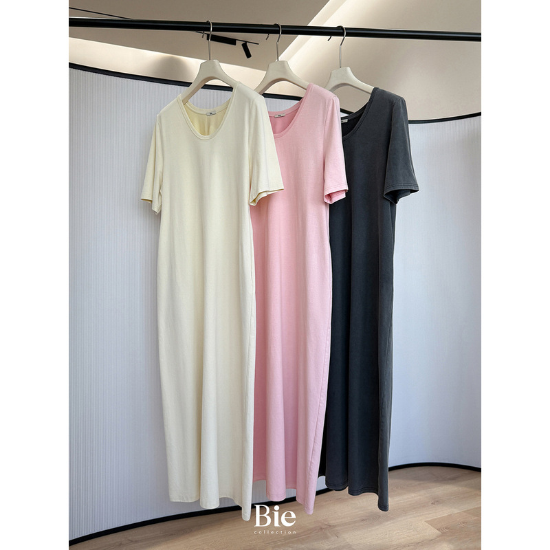 Non-Returnable, Non-Exchangeable, Relaxed and Drapey T-Shirt Dress for Women, Loose Long Dress for Tall People, Simple Short-Sleeved Dress