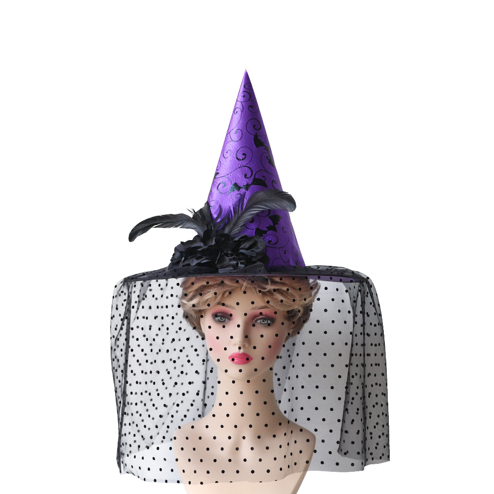 Halloween sombrero de encaje velo agudo sombrero de bruja maquillaje ropa accesorios toque de cabeza vestido gazoo sombrero de brujo