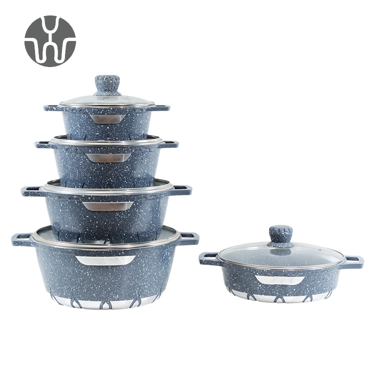 Suministro directo de fábrica de la espada-tipo antiadherente pan de 12 piezas de fundición a presión olla maifan piedra cocina hogar aluminio sopa olla en stock