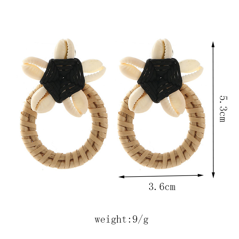 Fashion Bohemian Beach Woven Rattan Shell Earrings Geometric Flower Eardrop display picture 1
