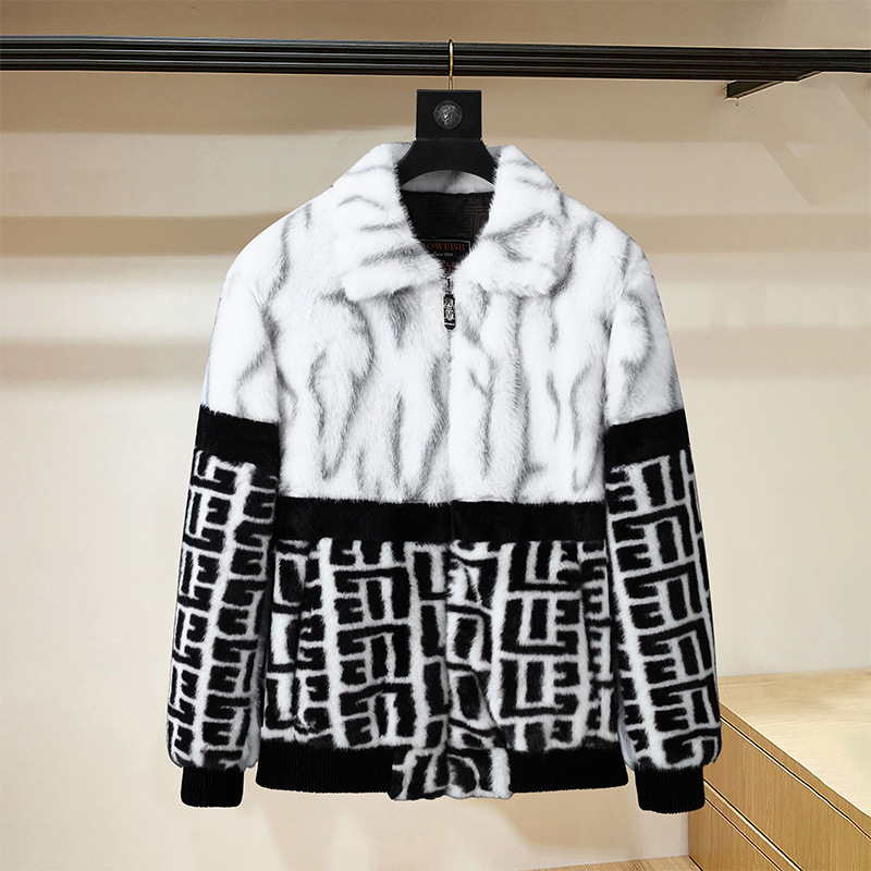 Autumn and Winter Men's Golden Mink Velvet Cross-Border Small Order Custom Jacket Fur Outwear Fashion Casual Outwear Lapel Wool Sweater