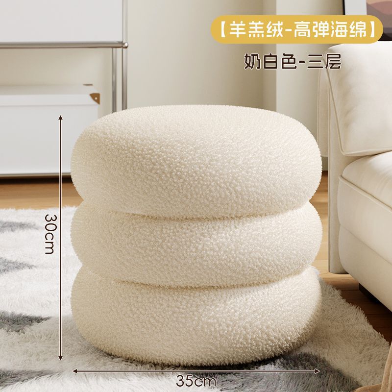 クリームスタイルの家庭用小さなスツール、小さなベンチ、ラウンドスツール、背もたれ椅子、靴交換用スツール、ソファスツール、リビングルームのコーヒーテーブルの横にある低いスツール|undefined