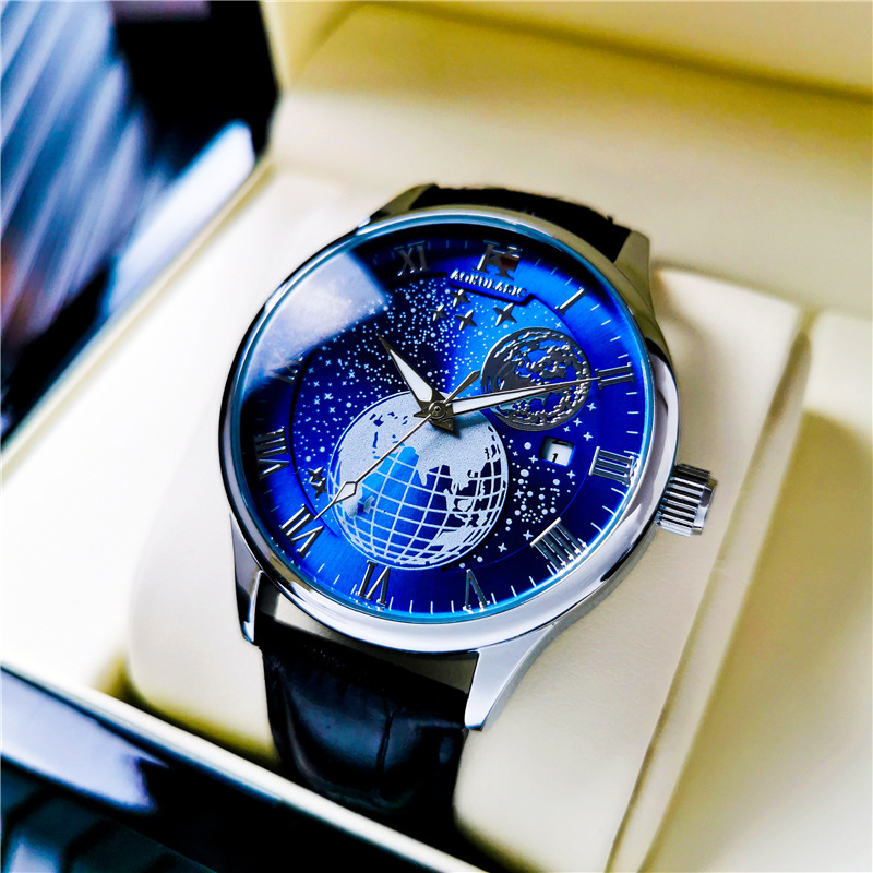 K reloj casual reloj estrellado Planeta de gama alta para hombres fondo transparente reloj mecánico automático tendencia de hebilla de mariposa de acero inoxidable