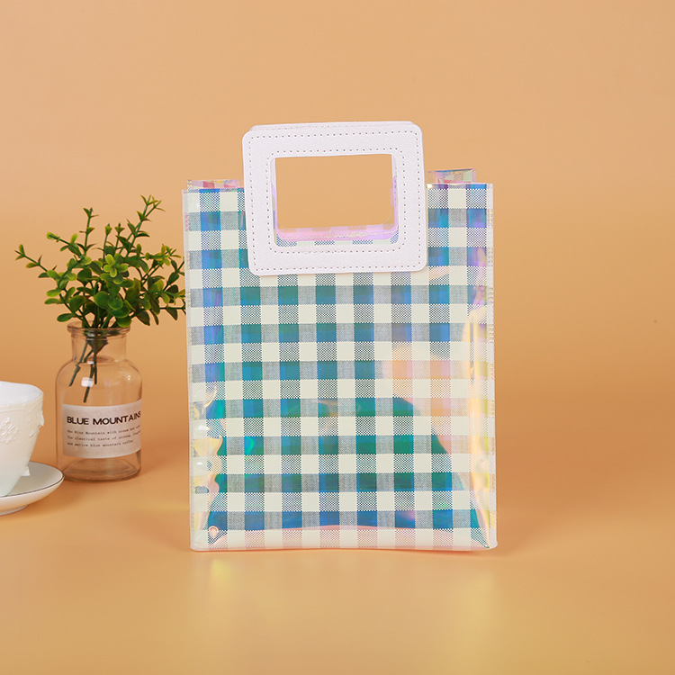 批发pvc化妆品手挽袋 PP塑料礼品手提袋 透明幻彩镭射袋可印logo