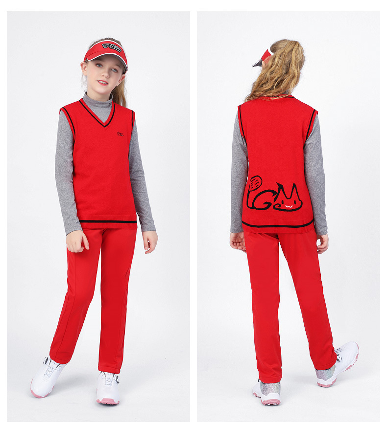 Áo vest len golf nữ trẻ em PGM mùa thu đông, form thoải mái ấm áp — Áo vest len yf418 Màu Đỏ, Áo vest len yf418 màu trắng, Áo vest len yf418 màu xanh nước biển chi tiết 9