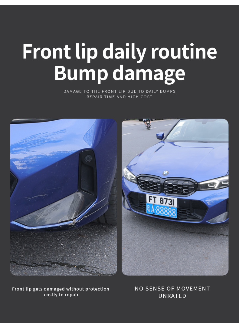 Factory direct sales universal car front spoiler, four-section thickened front corner protector, universal front lip small body kit, protective panel modification