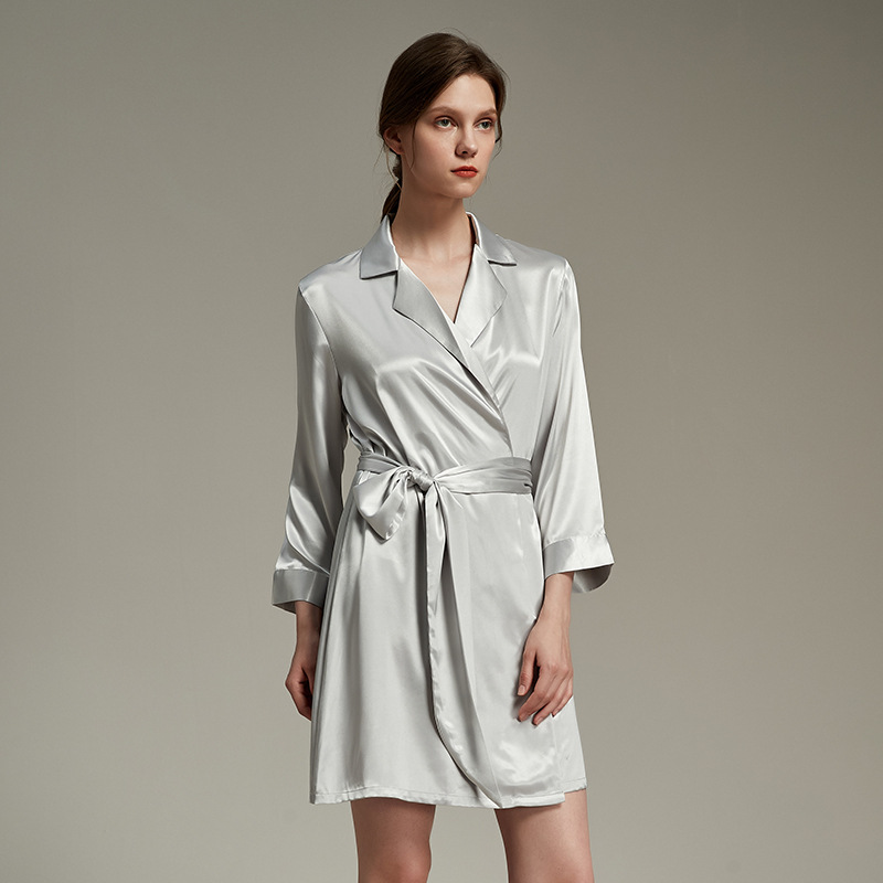 Manufacturers supply silk like pajamas women's Lapel long robes women's sexy pajamas bathrobes home clothes