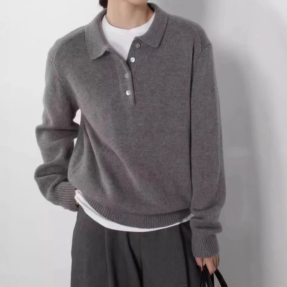 POLO领毛衣女秋冬慵懒高级感冬季套头内搭打底翻领针织上衣女